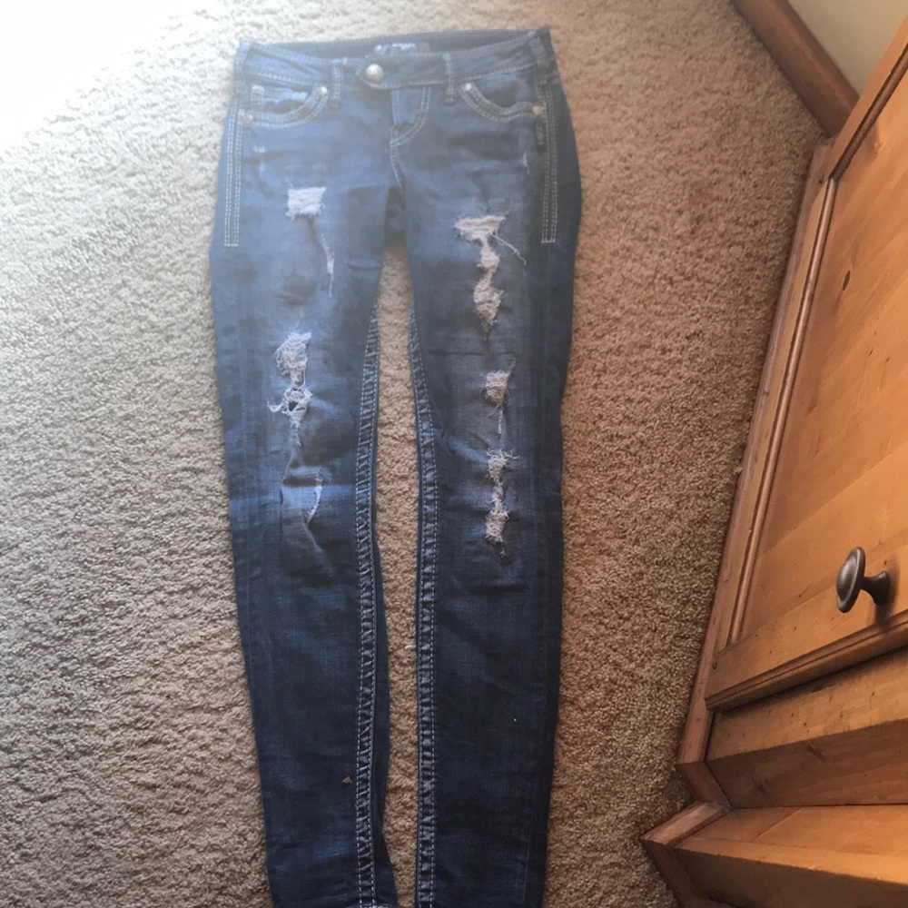 Silver Ripped Skinny Jeans